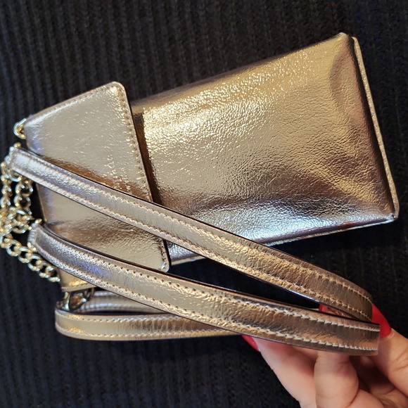 NWOT KATE SPADE Italian Pebble Leather Metallic Gold Crossbody Phone Bag - Picture 2 of 15
